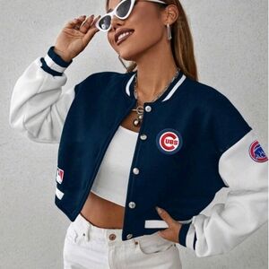 NEW cropped Chicago Cubs logo patch varsity jacket bomber jacket